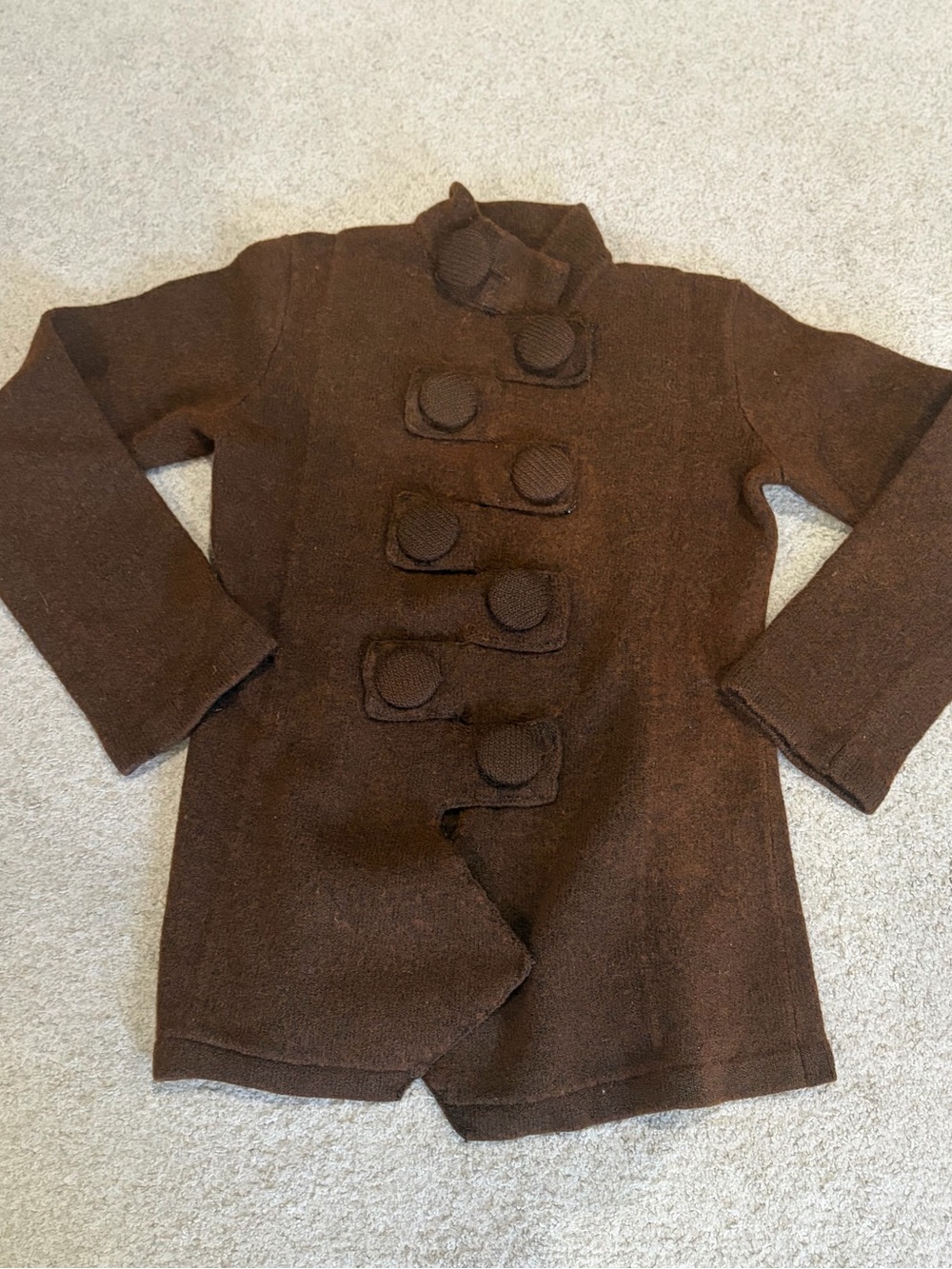 CoVelo Vintage Wool Sweater Jacket, Women’s Brown XS Button Snap Top Shabby Chic